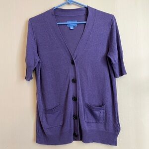 Simply Vera Vera Wang | Linen Blend Short Sleeve Knit Cardigan | Purple | Medium